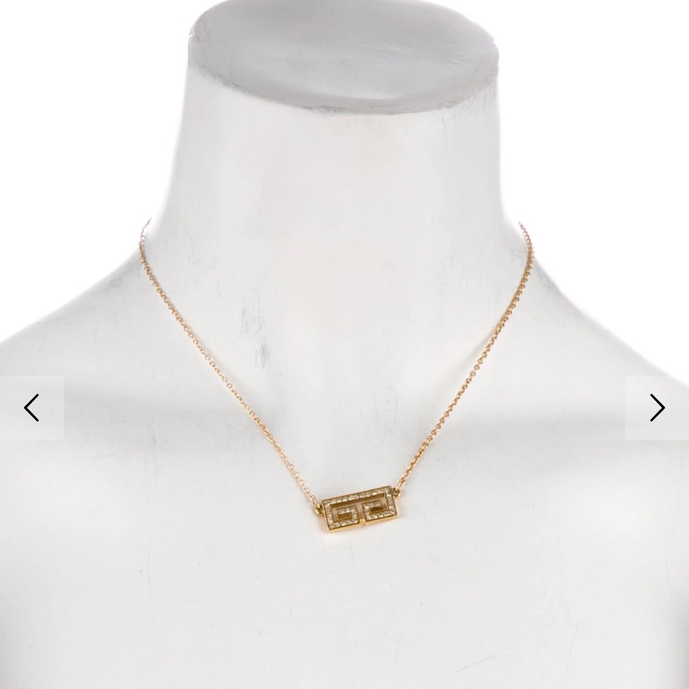 Givenchy Vintage Crystal GG Pendant Chain Necklace.